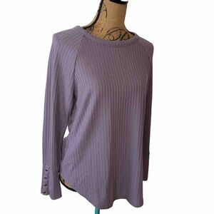Chaser Lavender Waffle Knit Thermal Longsleeve Button Shirt Top Women's LARGE